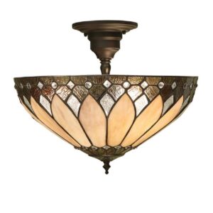 Interiors 1900 63978 Brooklyn Tiffany 3 Light Medium Semi Flush Ceiling Light in Cream