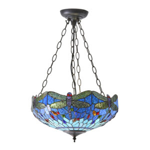 Interiors 1900 64075 Dragonfly Blue Tiffany Medium Inverted 3 Light Ceiling Pendant