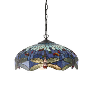 Interiors 1900 64080 Dragonfly Blue Tiffany Medium 3 Light Ceiling Pendant In Bronze