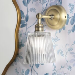 Laura Ashley Callaghan Bathroom Wall Light In Matt Antique Brass And Ribbed Glass IP44 LA3756600-Q