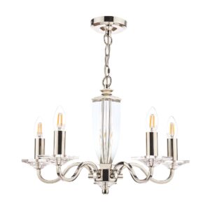 Laura Ashley Carson Crystal Glass 5 Light Chandelier In Polished Nickel Finish