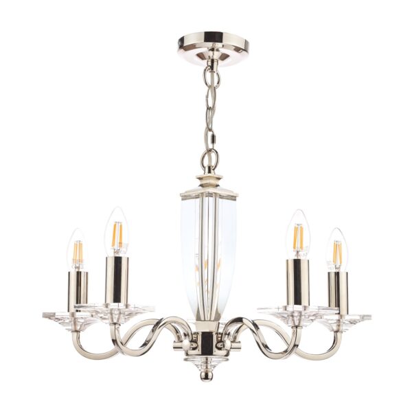 Laura Ashley Carson Crystal Glass 5 Light Chandelier In Polished Nickel Finish