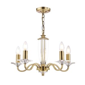 Laura Ashley Carson Cut Glass 5 Light Chandelier In Antique Brass Finish