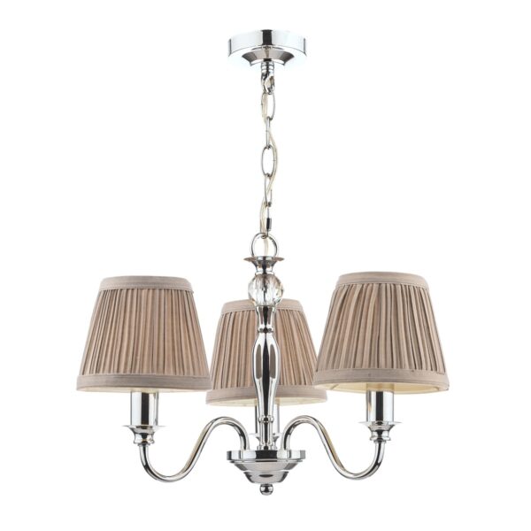 Laura Ashley Ellis Polished Chrome 3 Light Chandelier with Grey Shades