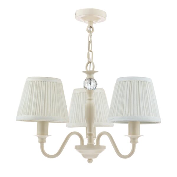 Laura Ashley Ellis Satin Cream Spindle 3 Light Chandelier with Ivory Shades