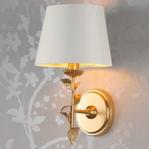 Laura Ashley Halton Wall Light In Distressed Gold Leaf Finish With Cream Cotton Shade