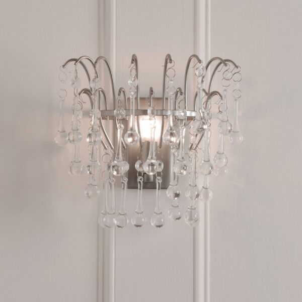 Laura Ashley Willow Wall Light In Satin Pewter Finish With Crystal