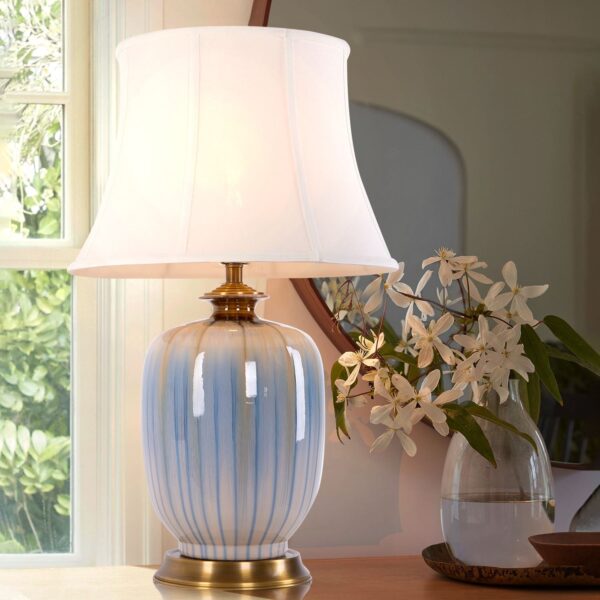 Lightsin Ceramic Table Lamp Artisan Blue Brushed Glaze Decorative Lighting