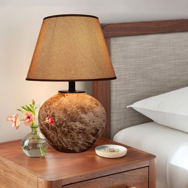 Lightsin Rustic Ceramic Table Lamp with Textured Base and Linen Shade