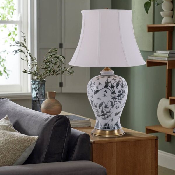 Lightsin Table Lamp Ceramic with Hand-Painted Lotus Pond Design