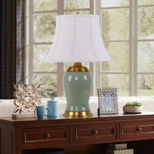 Lightsin Vintage Green Crackle Ceramic Table Lamp with Fabric Shade