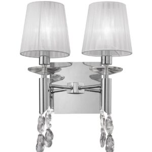 Mantra M3863/S Tiffany 2+2 Light Switched Wall Light In Chrome With White Shades