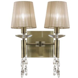 Mantra M3883/S Tiffany 2+2 Light Switched Wall Light In Antique Brass With Soft Bronze Shades