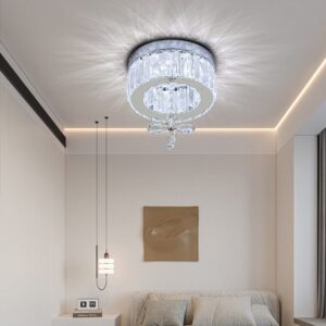 Modern Round Crystal Ceiling Light with Crystal Pendant