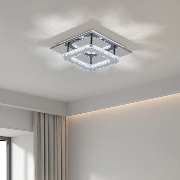 Modern Square Crystal Ceiling Light with Chrome Finish